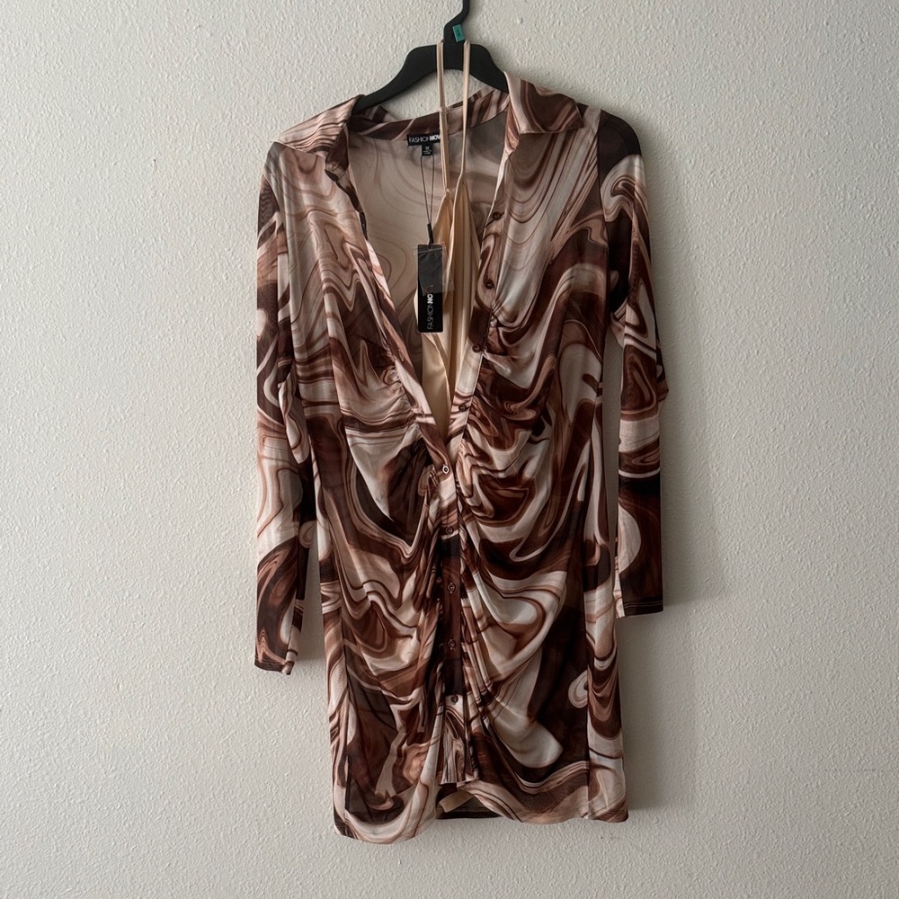 Elegant Brown Swirl Dress
